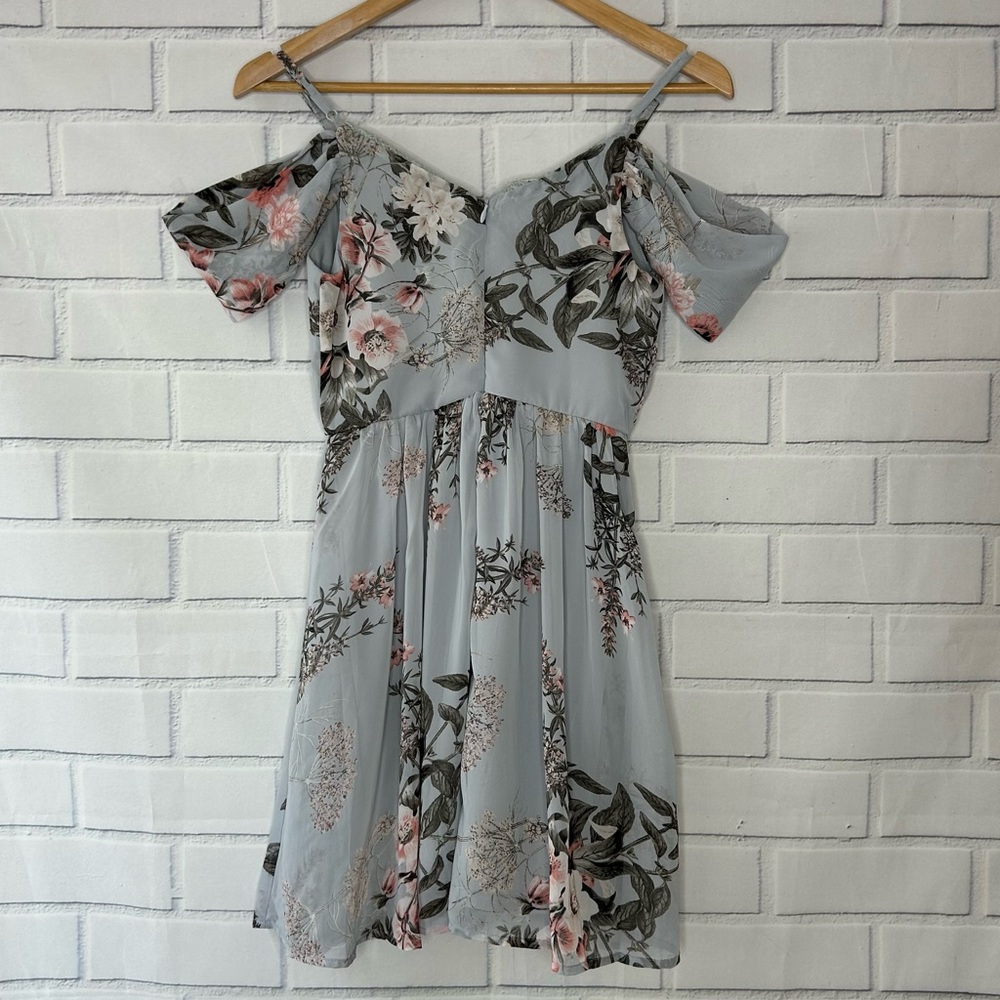 Lulu's Verona Off The Shoulder Dress Blue Floral size extra small - Picture 6 of 11